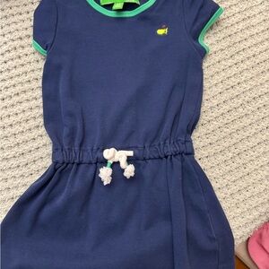 Navy Blue Kids Dress with Green Trim